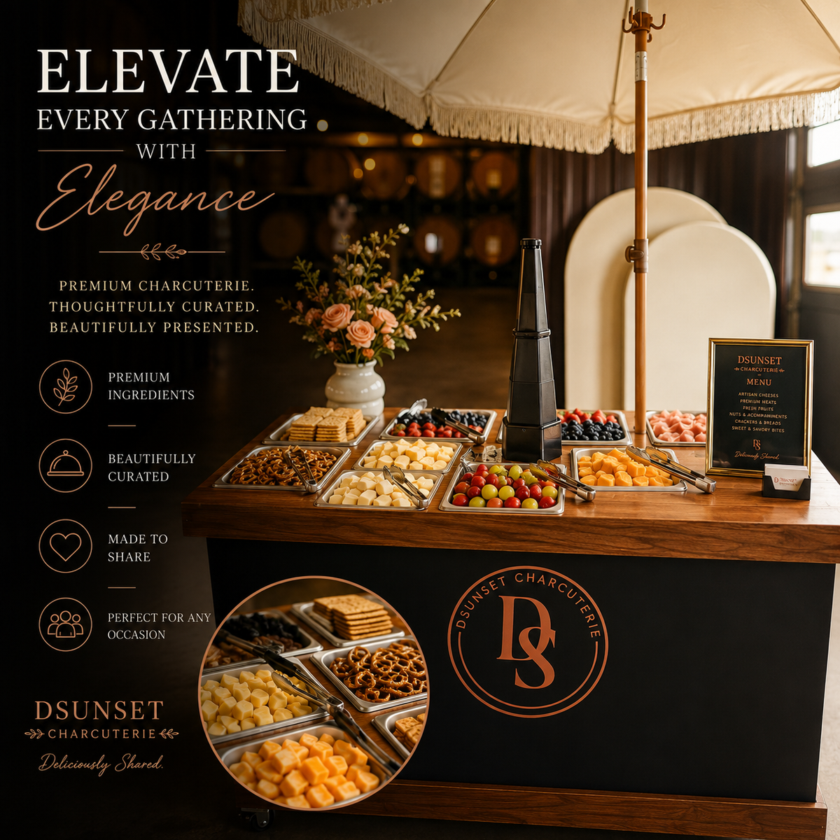 DSunset Charcuterie Mobile Cart